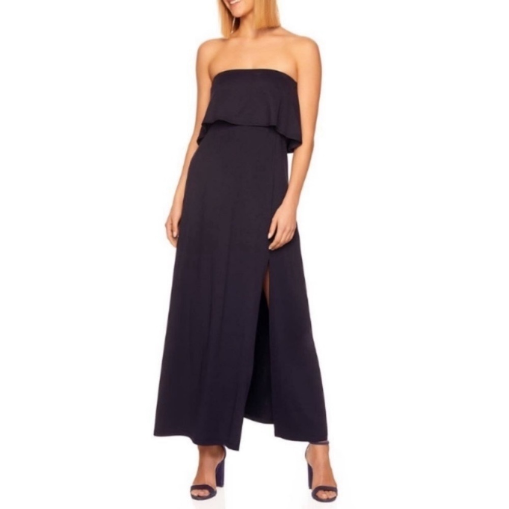 NEW Susana Monaco Slit Dress Sz S Long Strapless Overlay Navy Blue.